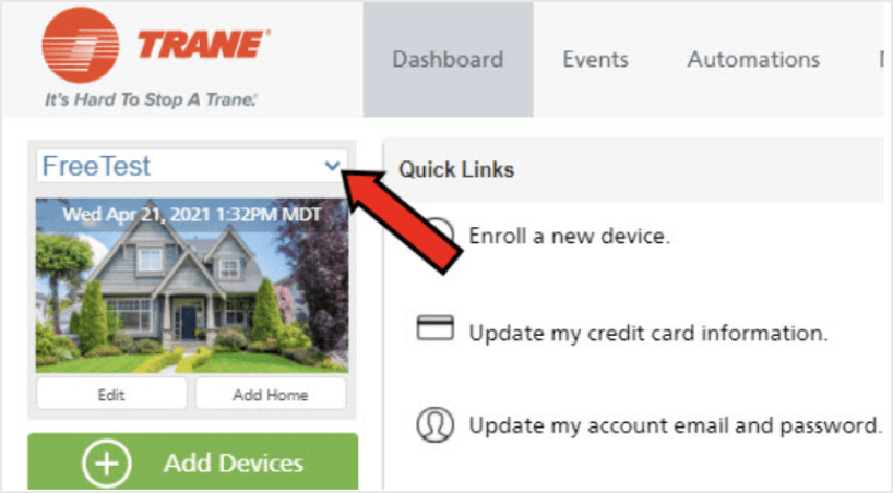 trane home app computer step 1