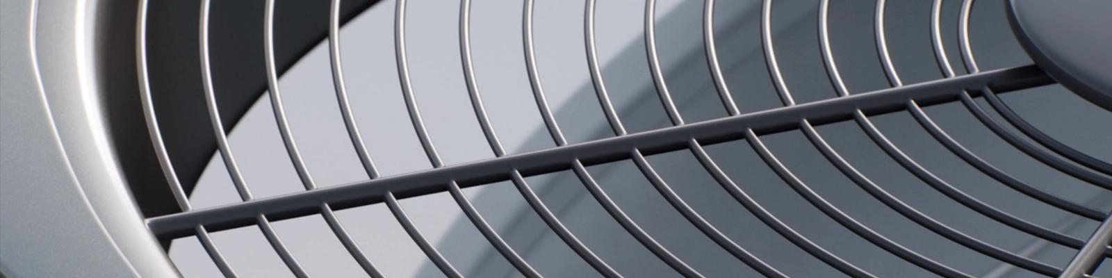 Closeup of an Outdoor Unit Showing the Fan Blades.